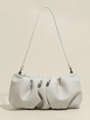 Women's Thin Strap Bean Shoulder Bag Cute Pouch Handbag Soft Nappa Leather Puffy Clutch Top Handle Ruched Bag