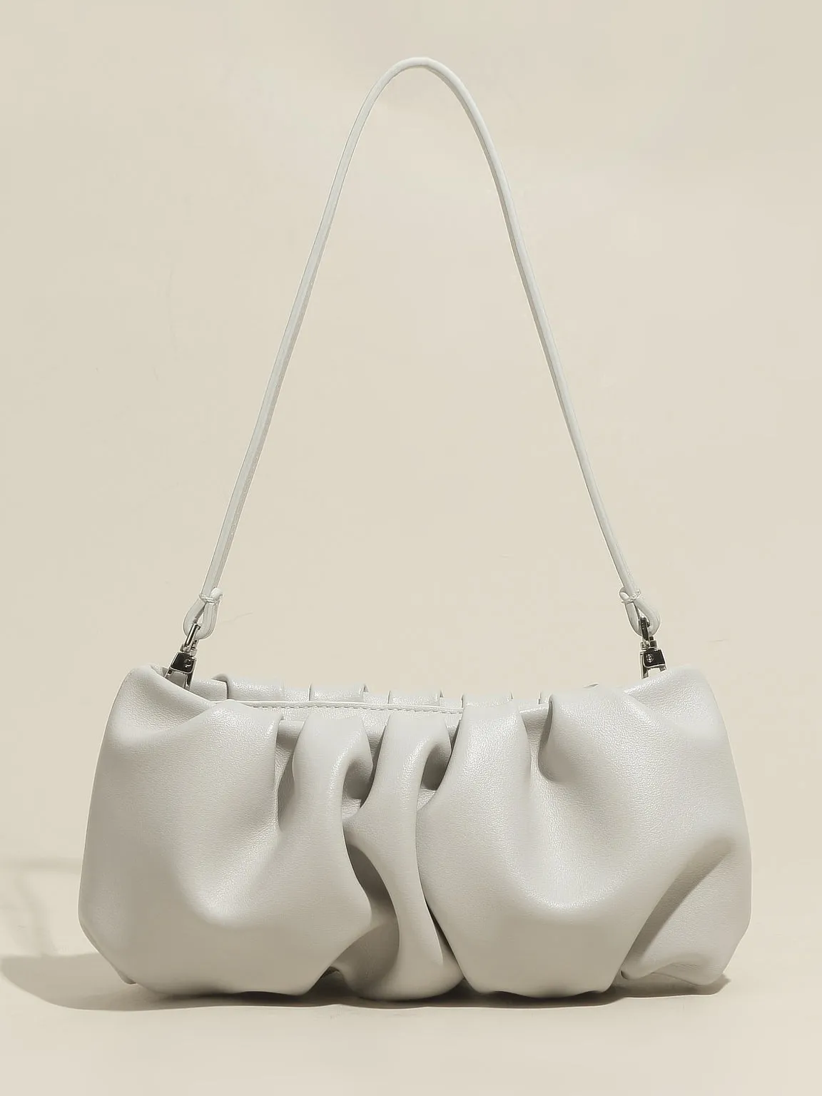 Women's Thin Strap Bean Shoulder Bag Cute Pouch Handbag Soft Nappa Leather Puffy Clutch Top Handle Ruched Bag