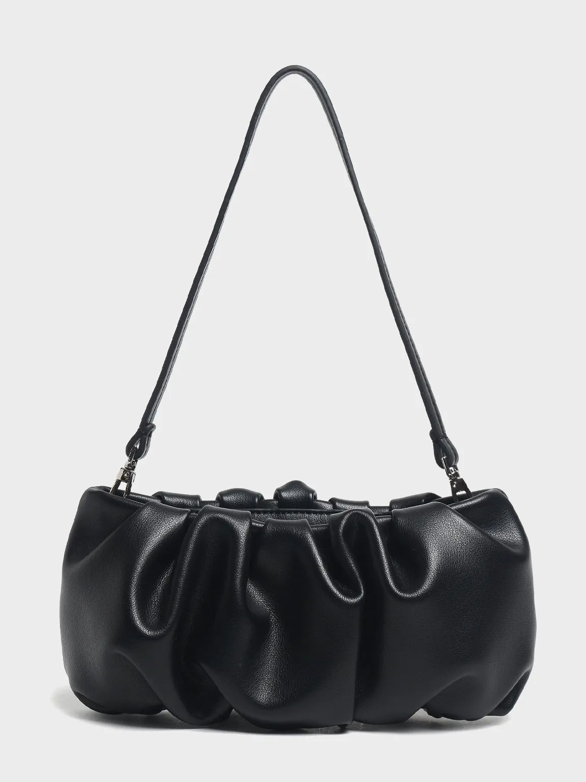 Women's Thin Strap Bean Shoulder Bag Cute Pouch Handbag Soft Nappa Leather Puffy Clutch Top Handle Ruched Bag
