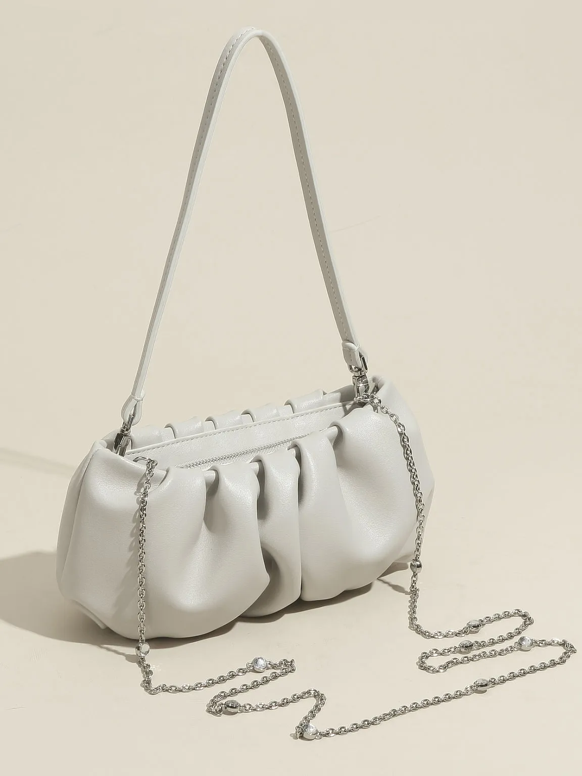 Women's Thin Strap Bean Shoulder Bag Cute Pouch Handbag Soft Nappa Leather Puffy Clutch Top Handle Ruched Bag