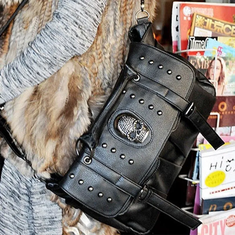 Woowooh PU Skeleton Punk Tote Crossbody Bag