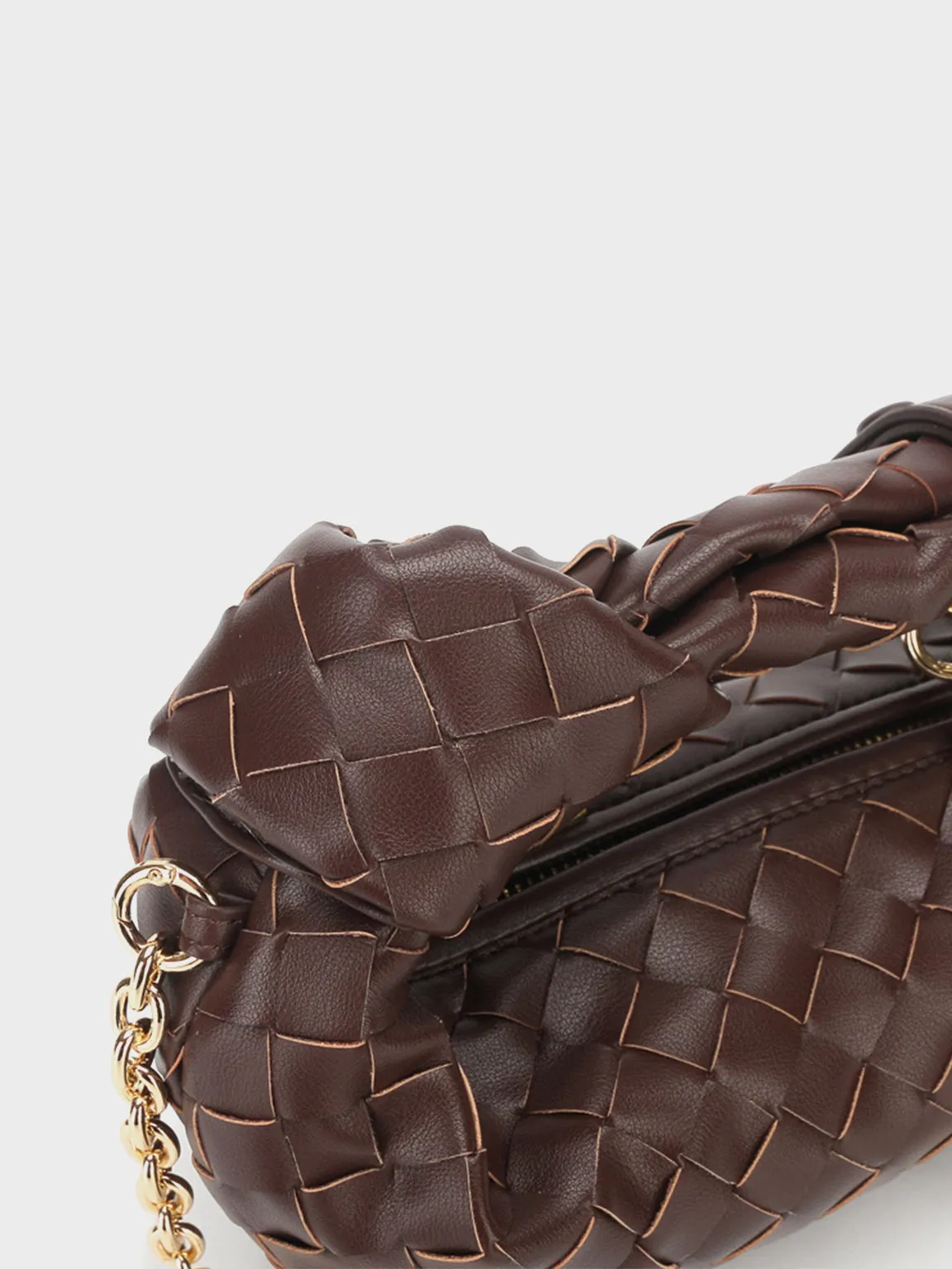 Woven Leather Jodie Tote Bag Top Handle Shoulder Bag Braiding Clutch Gold Chain