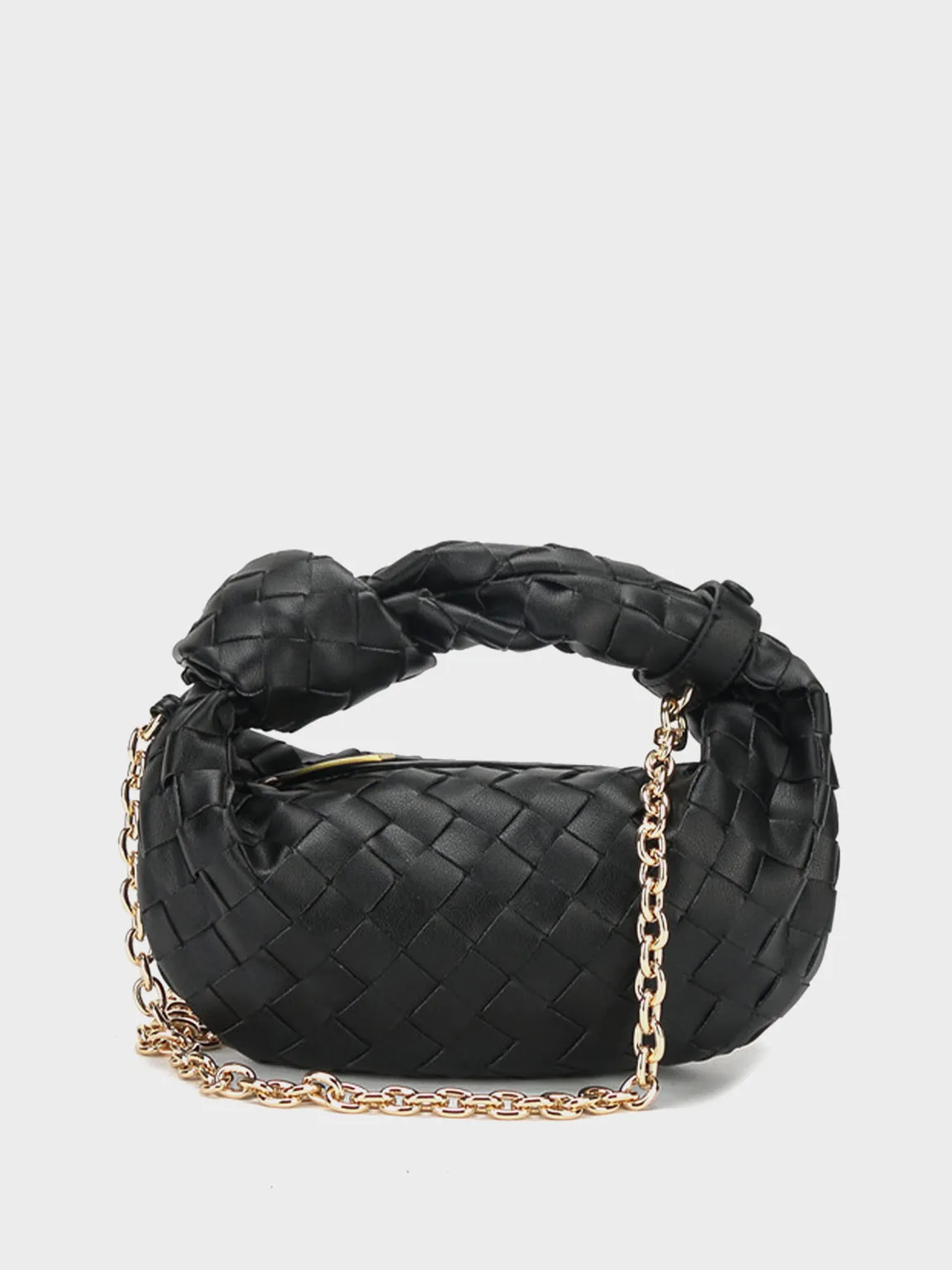 Woven Leather Jodie Tote Bag Top Handle Shoulder Bag Braiding Clutch Gold Chain