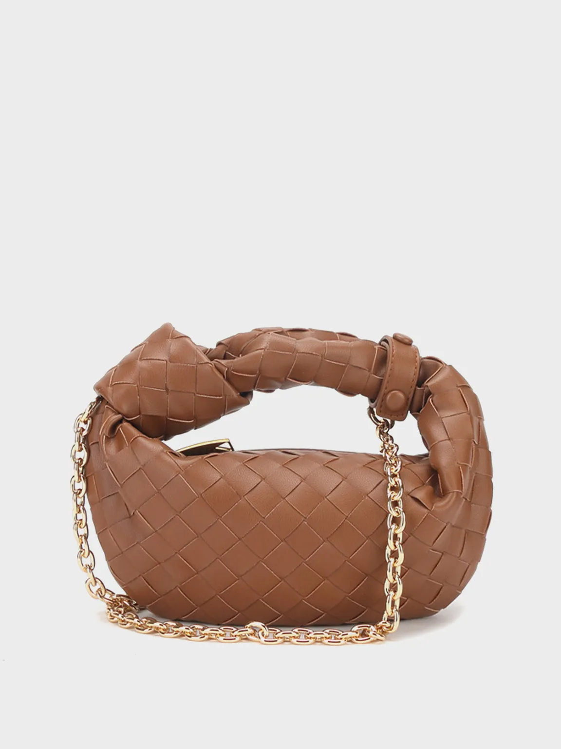 Woven Leather Jodie Tote Bag Top Handle Shoulder Bag Braiding Clutch Gold Chain