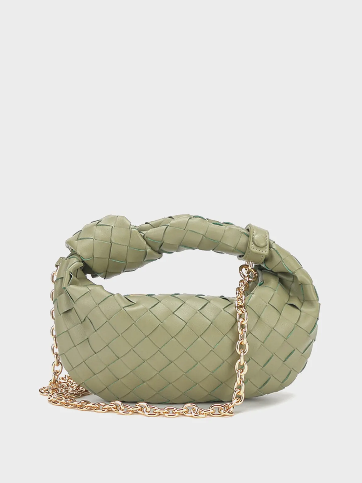 Woven Leather Jodie Tote Bag Top Handle Shoulder Bag Braiding Clutch Gold Chain