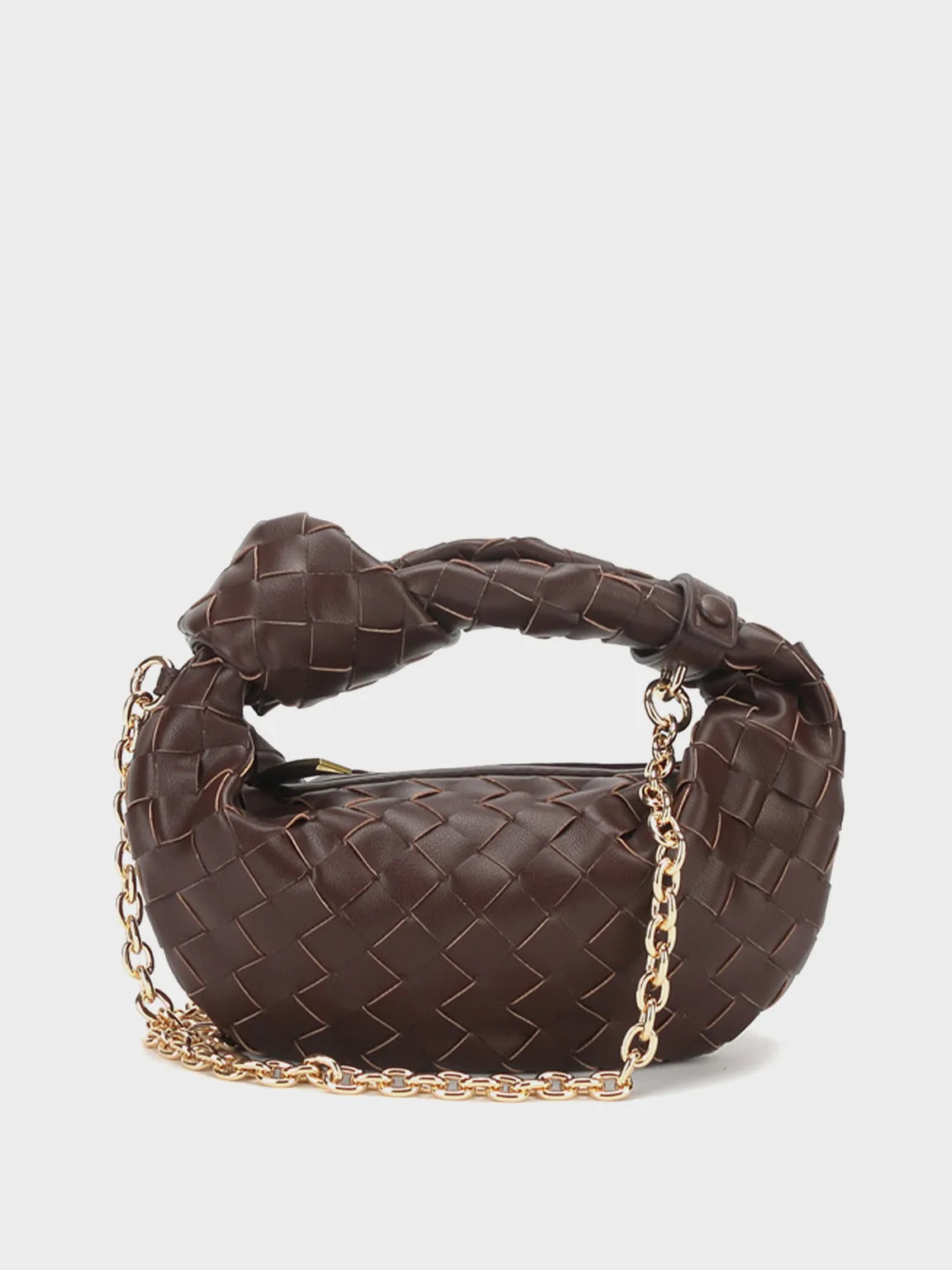Woven Leather Jodie Tote Bag Top Handle Shoulder Bag Braiding Clutch Gold Chain