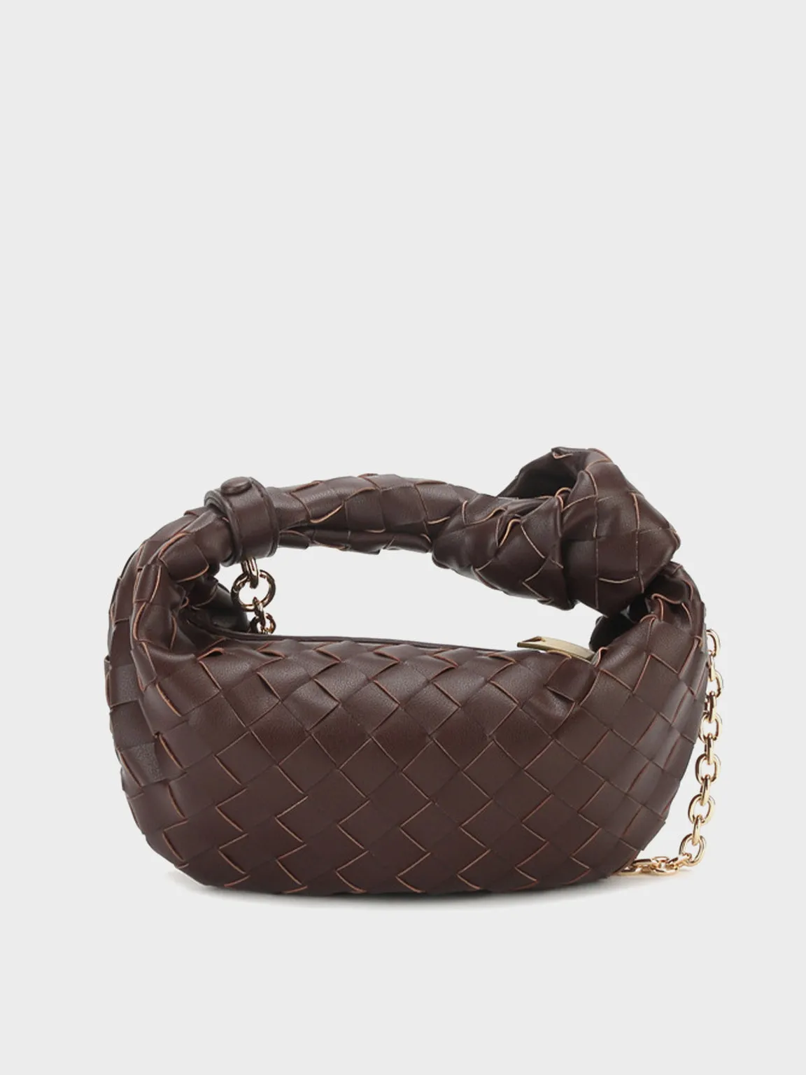 Woven Leather Jodie Tote Bag Top Handle Shoulder Bag Braiding Clutch Gold Chain