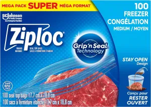 Ziploc Medium Food Storage Freezer Bags - 100 x 5 (500 Bags) - Grip 'n Seal Technology for Easier Grip - Easy Open and Close