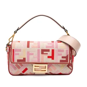 Zucca Embroidered Canvas Baguette Satchel